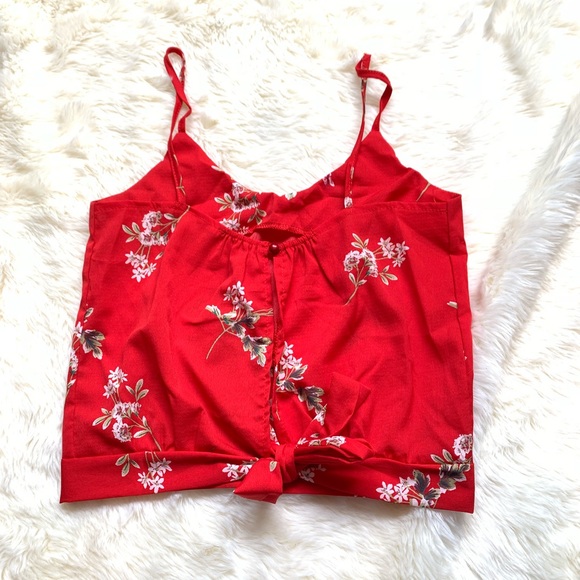 Red Floral Tie Back Tank Top - Picture 2 of 2